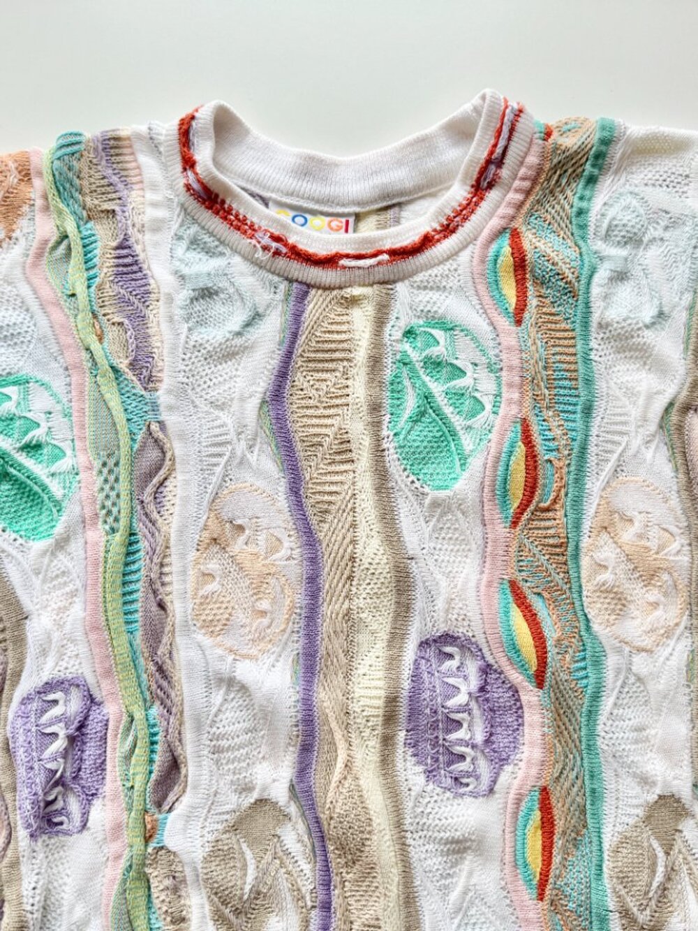Vintage 90's COOGI White Pastel Easter Egg Cotton Knit Sweater, Size S - Picture 6 of 11